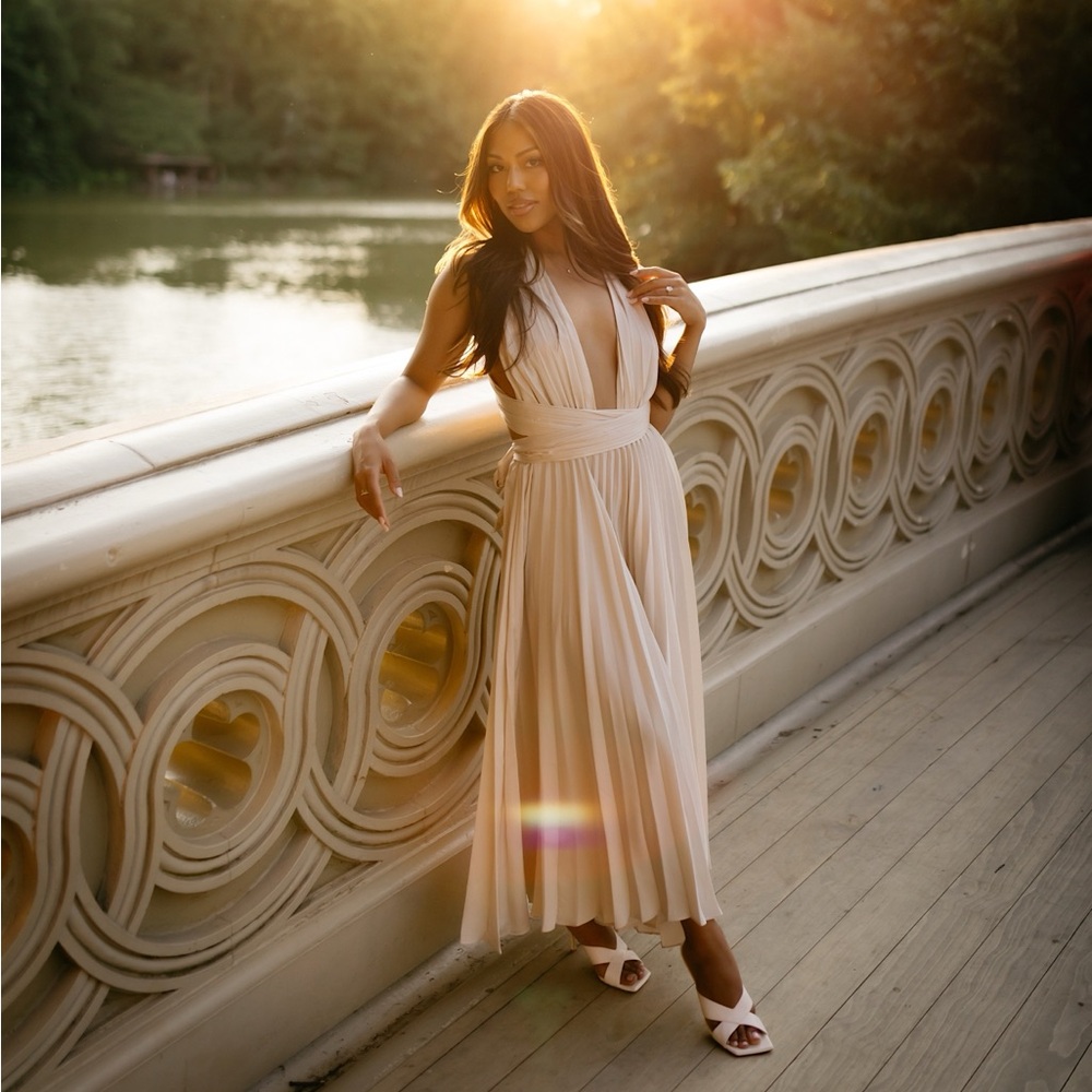 Champagne Engagement Dress with Ruffled Embellishments
